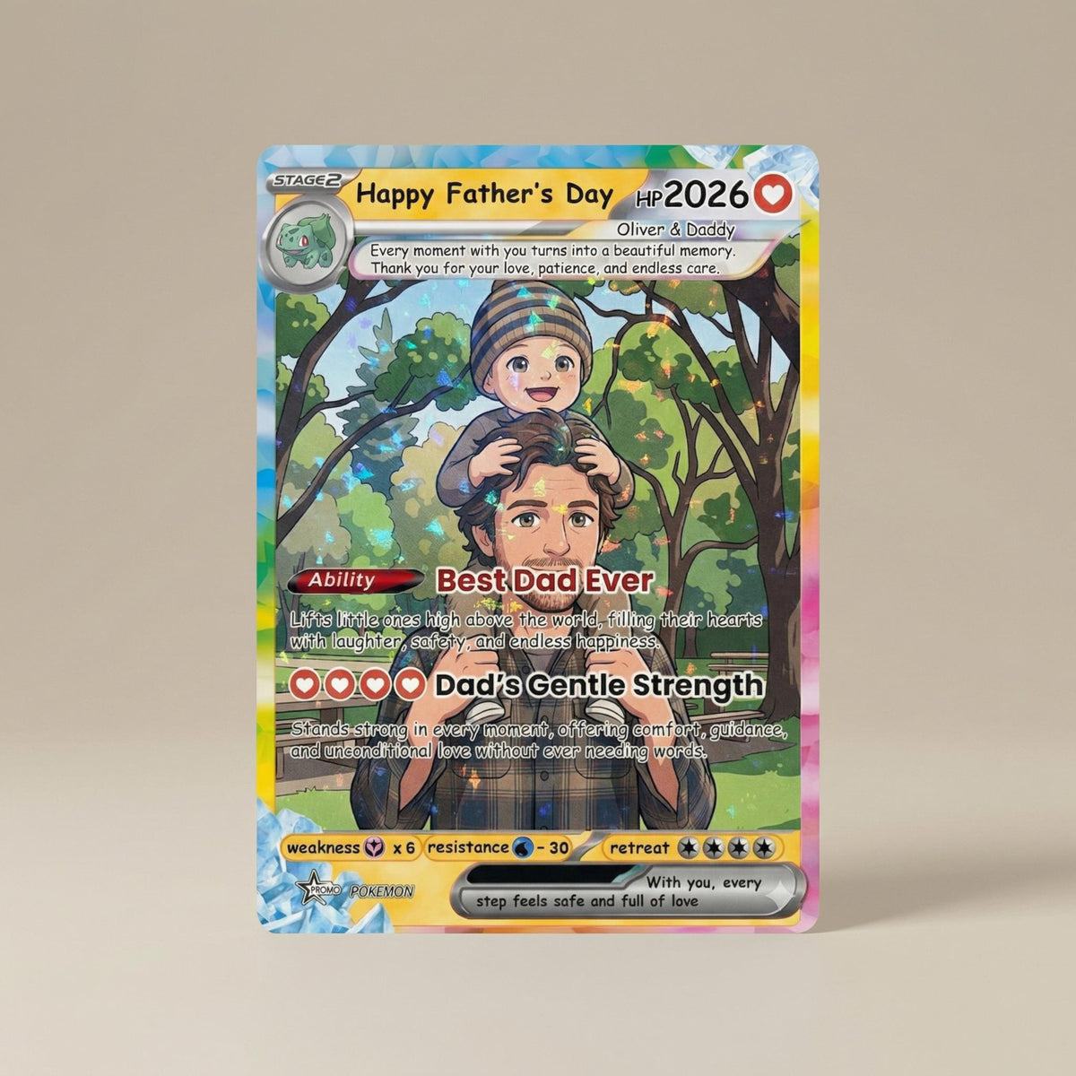 Personalized PKM Card From Photo, Custom Father's Day Holo Card, Birthday Anniversary Gift