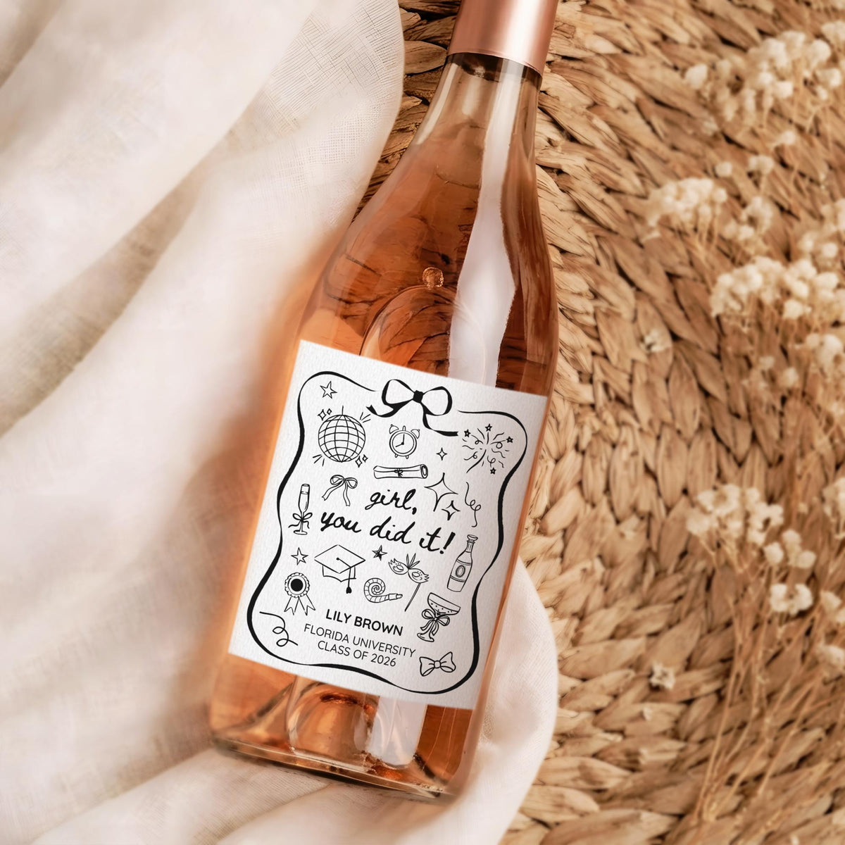 Personalized Graduation Wine Label, Custom Grad Party Decorations, Graduation Gifts for Girls