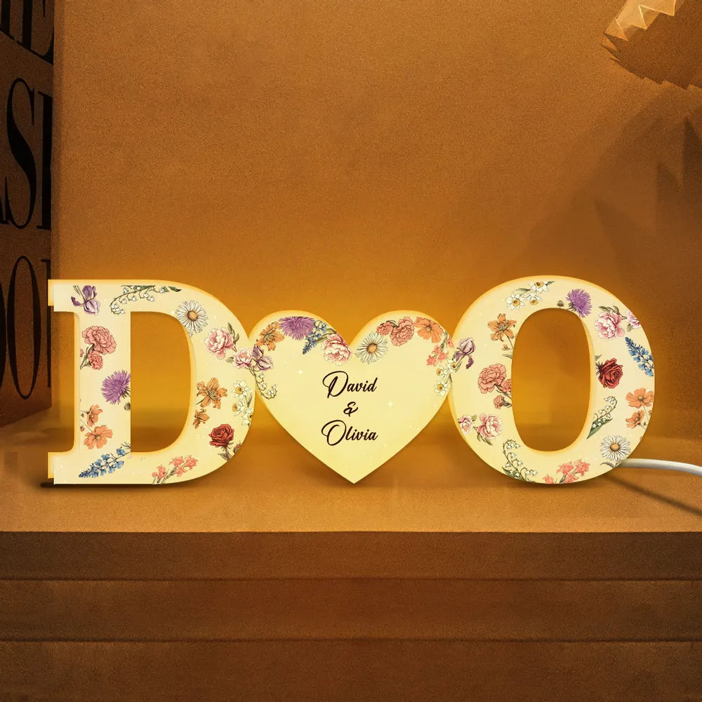 Couple Initials Floral Theme - Personalized Acrylic Light Box - Anniversary Gift For Couple