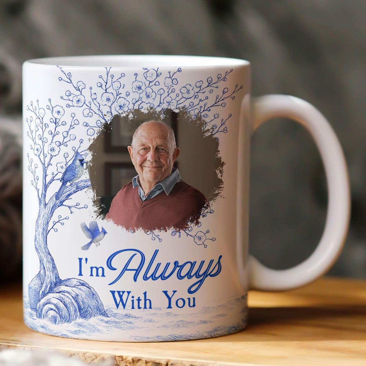 Toile De Jouy Memorial I'm Always With You Personalized Photo Mug, Photo Memorial Mug, Rememberance Mug, Memorial Gift