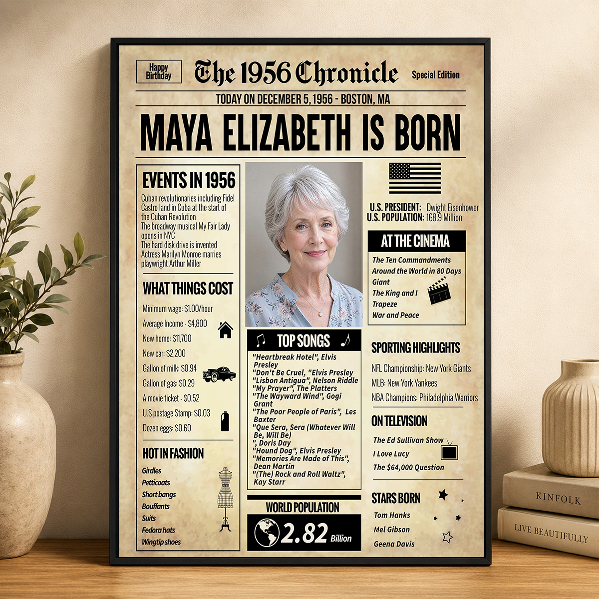The 1956 Chronicle - 70th Birthday Poster for Parents Grandparents Family