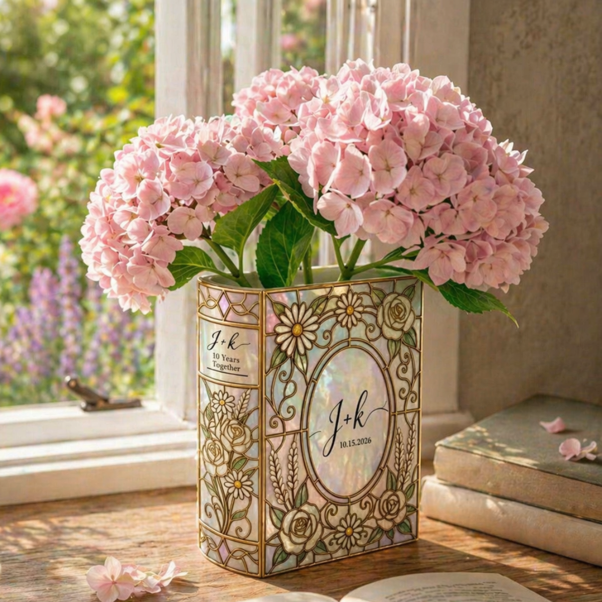 Personalized Engage Ceramic Book Vase, Custom Couple Initials Vase, Bookshelf Decor, Wedding Anniversary Gifts