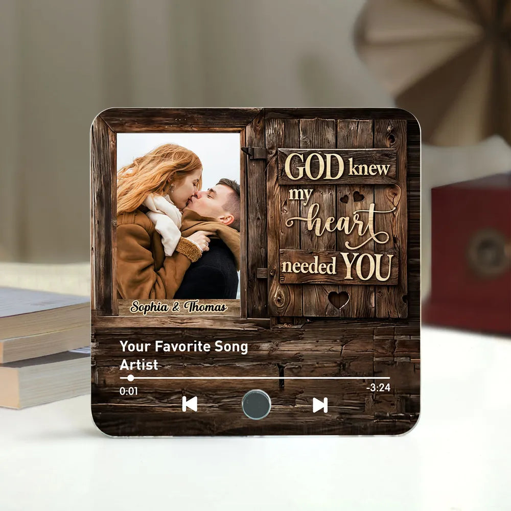 God Knew My Heart Needed You Couple Upload Photo - Personalized Music Fridge Magnet - Heartfelt Gift For Couple