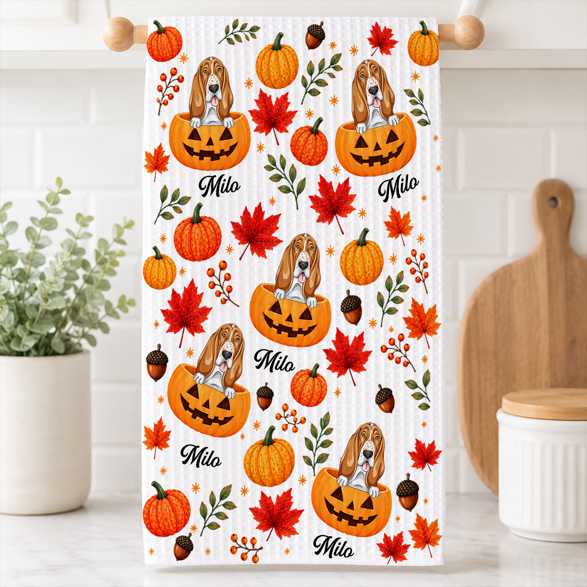 Fall Pumpkin Dog - Personalized Kitchen Towel