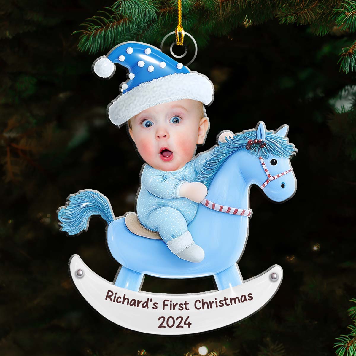 Custom Photo Baby 1st Christmas Rocking Horse - Personalized Acrylic Ornament - Christmas Gift For Baby