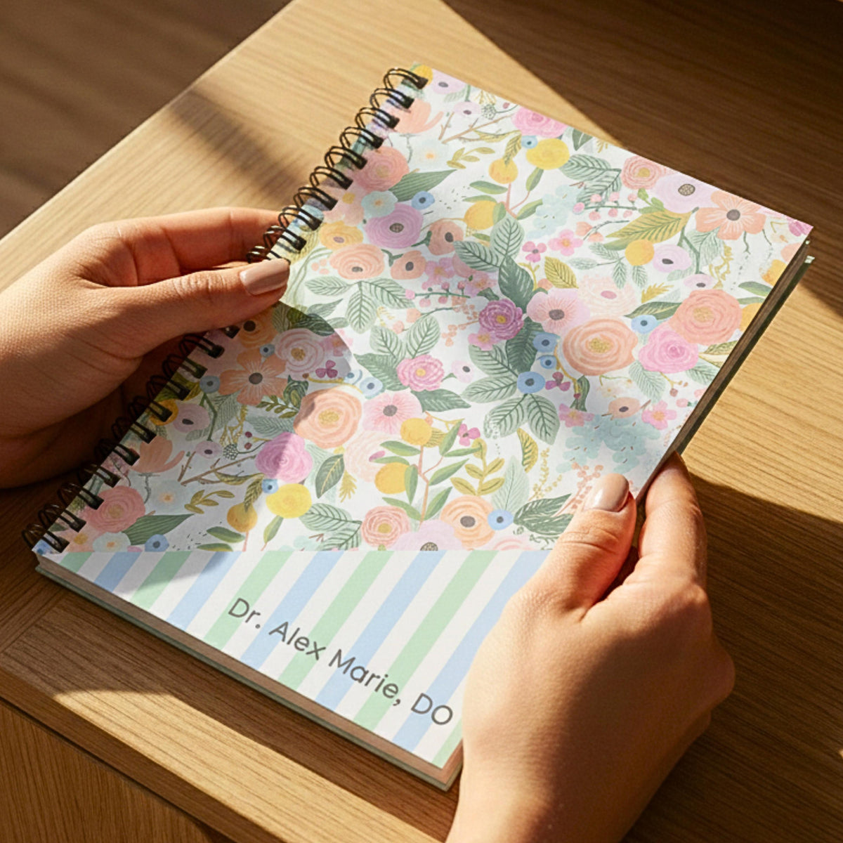 Personalized Spiral Notebook Gift for Her, Custom Floral Journal Stationary, Custom Text with Flowers, Cute Notebook Pink