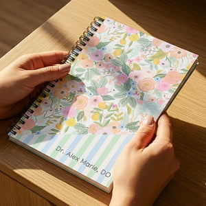 Personalized Spiral Notebook Gift for Her, Custom Floral Journal Stationary, Custom Text with Flowers, Cute Notebook Pink