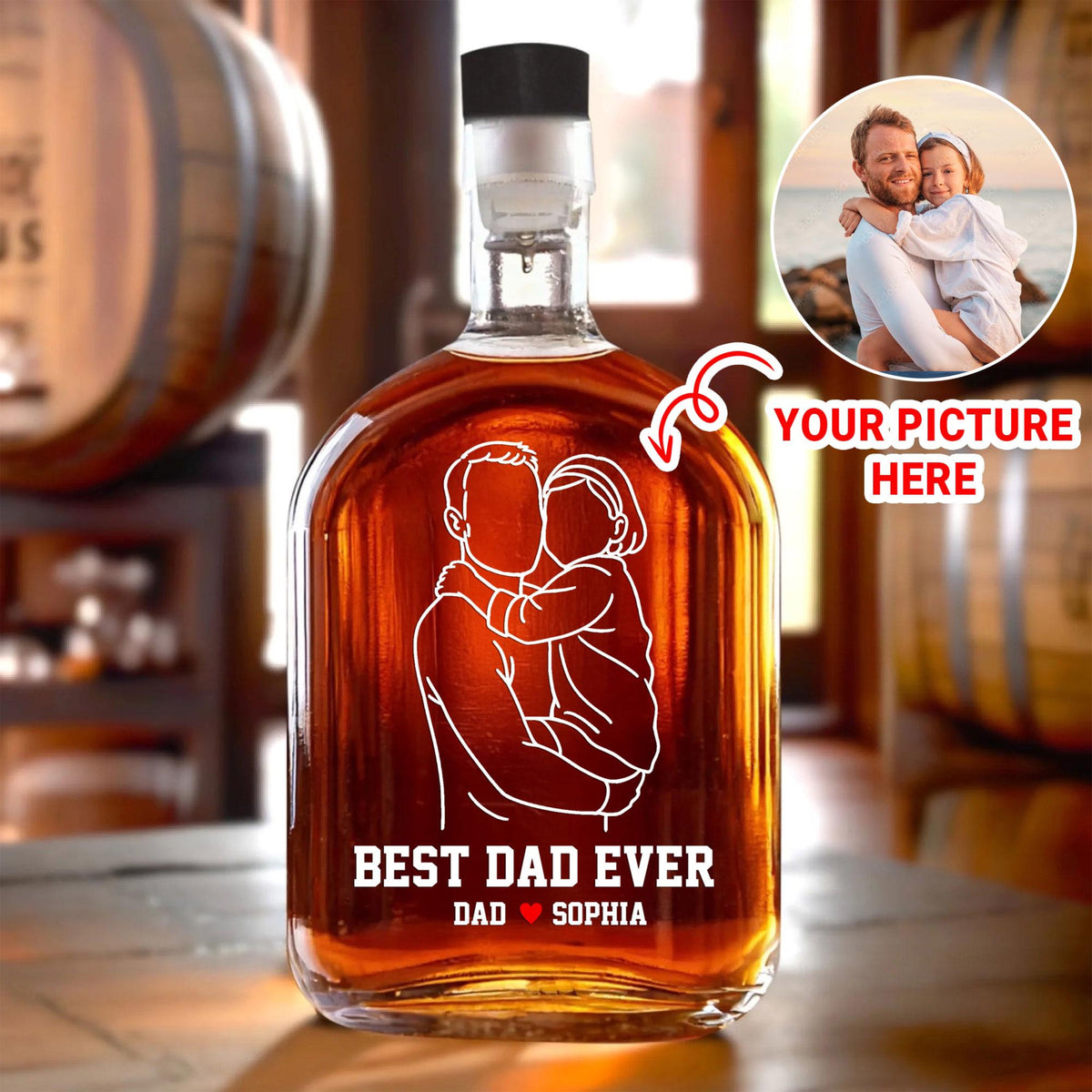 Personalized Father & Kids Whiskey Bottle, Best Dad Ever Gift, Custom Engraved Dad And Kids Liquor Bottle Father's Day Gift