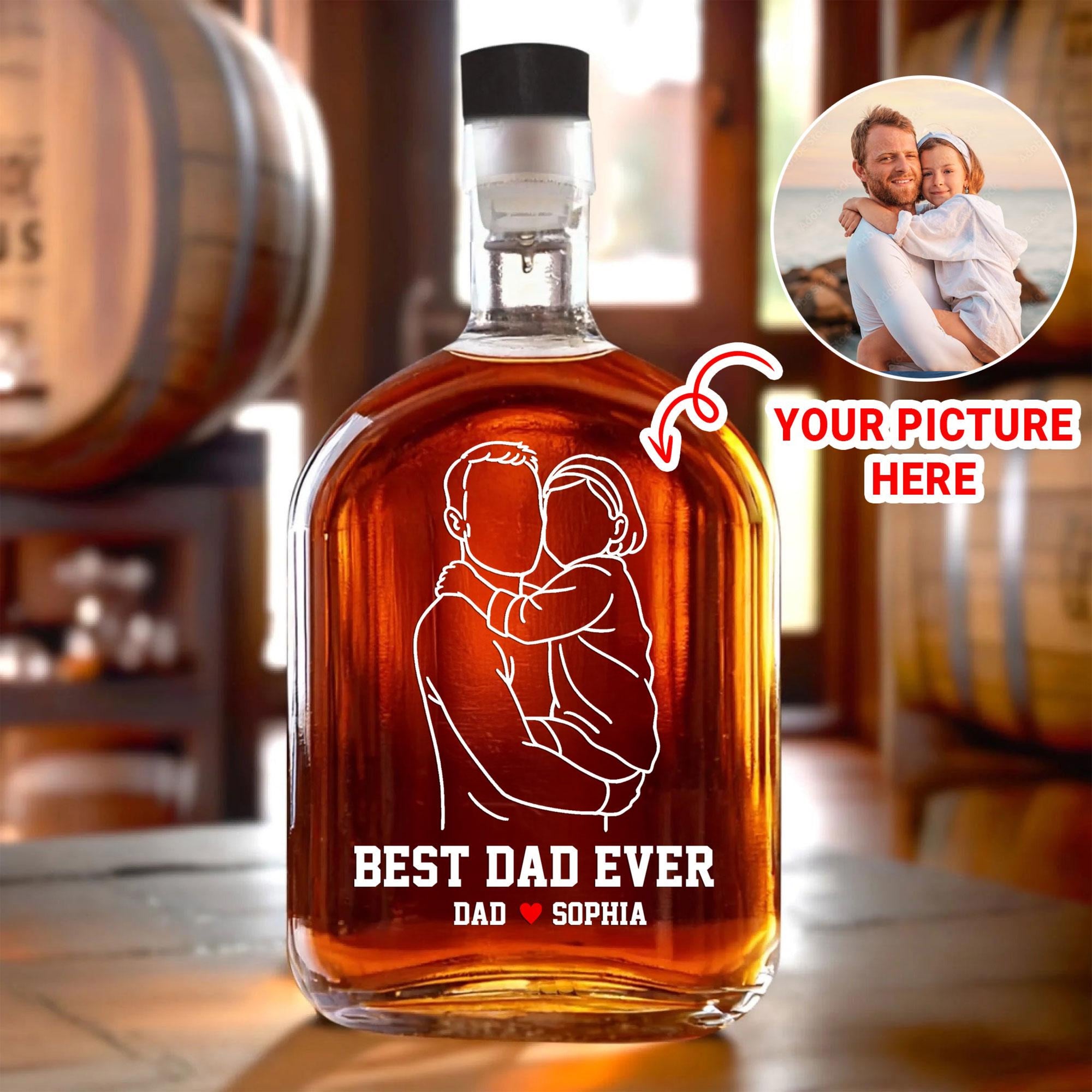 Personalized Father & Kids Whiskey Bottle, Best Dad Ever Gift, Custom Engraved Dad And Kids Liquor Bottle Father's Day Gift