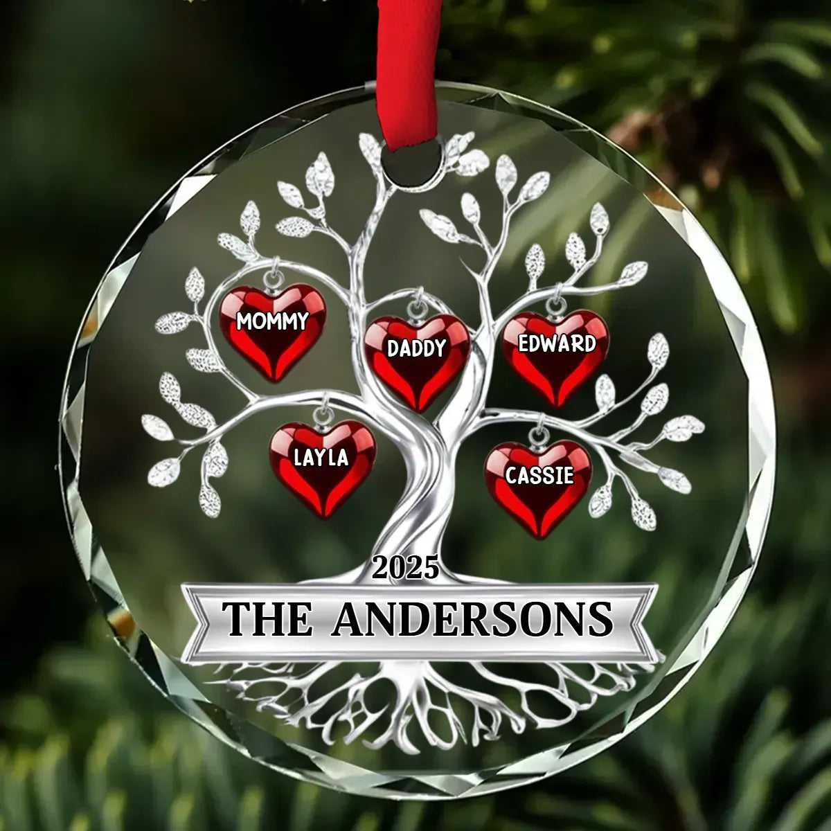 Family Tree Glass Effect - Personalized Crystal Ornament - Gift For Family, Christmas Decor