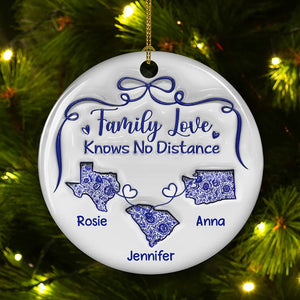 Family Love Knows No Distance Toile De Jouy - Personalized 3D Inflated Effect Ornament - Gift For Family, Christmas Gift