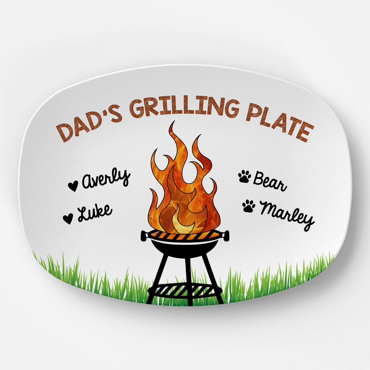 BBQ Grilling Personalized Plate, Daddy's Platter for Custom Father's Day Gift for Him Birthday, Grandpa Papa Step Bonus