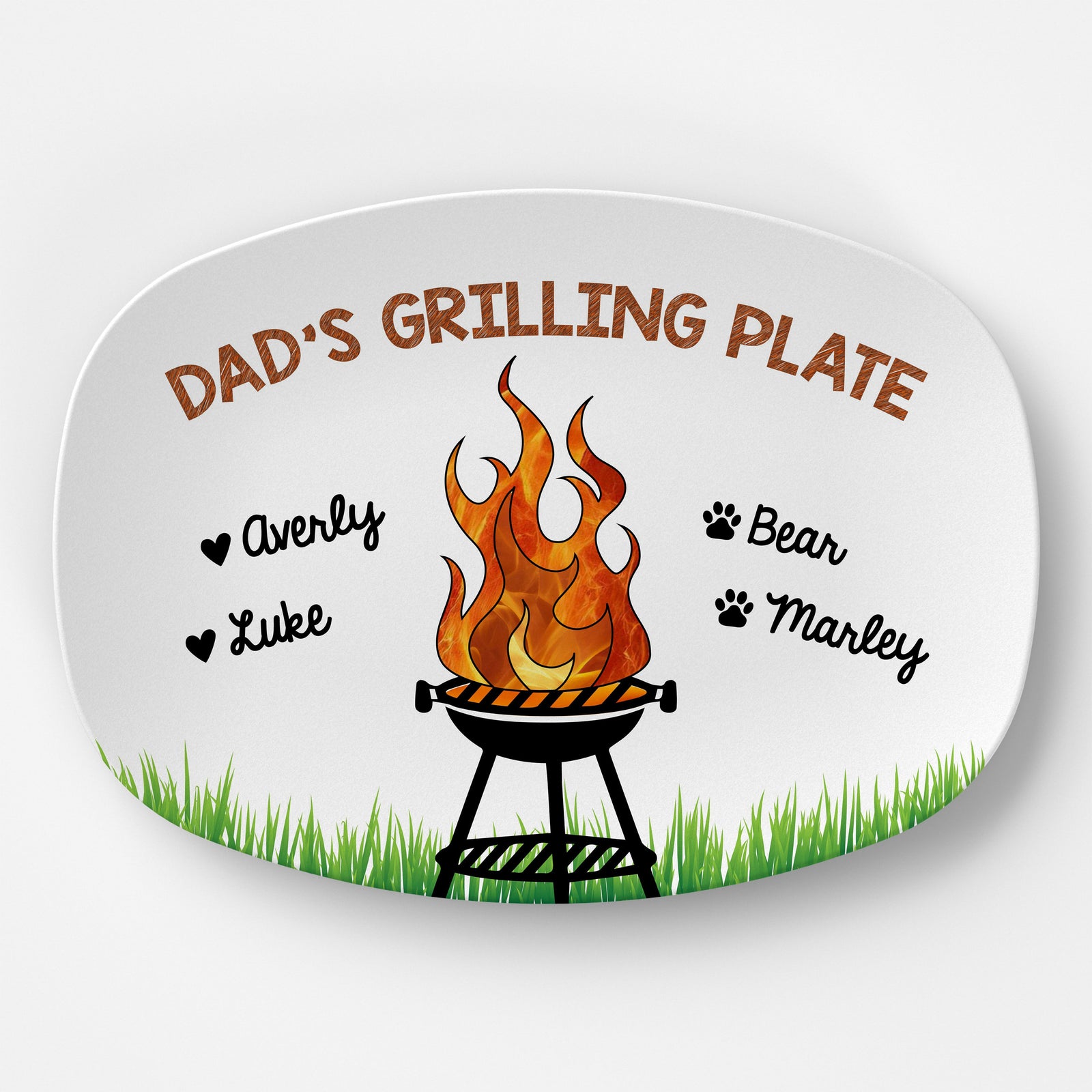 BBQ Grilling Personalized Plate, Daddy's Platter for Custom Father's Day Gift for Him Birthday, Grandpa Papa Step Bonus