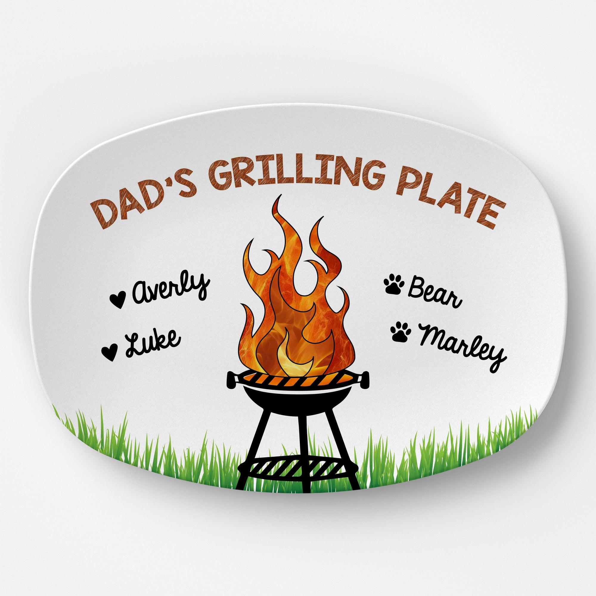 BBQ Grilling Personalized Plate, Daddy's Platter for Custom Father's Day Gift for Him Birthday, Grandpa Papa Step Bonus