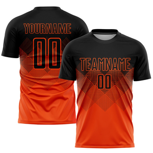 Custom Orange Black Sublimation Soccer Uniform Jersey