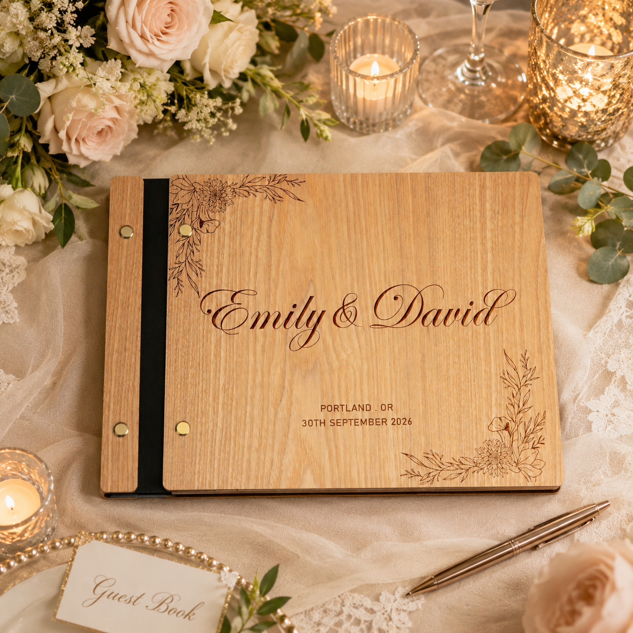 Personalized Wooden Wedding Guest Book, Custom Sign Book for Reception, Guestbook Photo Album, Wedding Keepsake, Memory Album