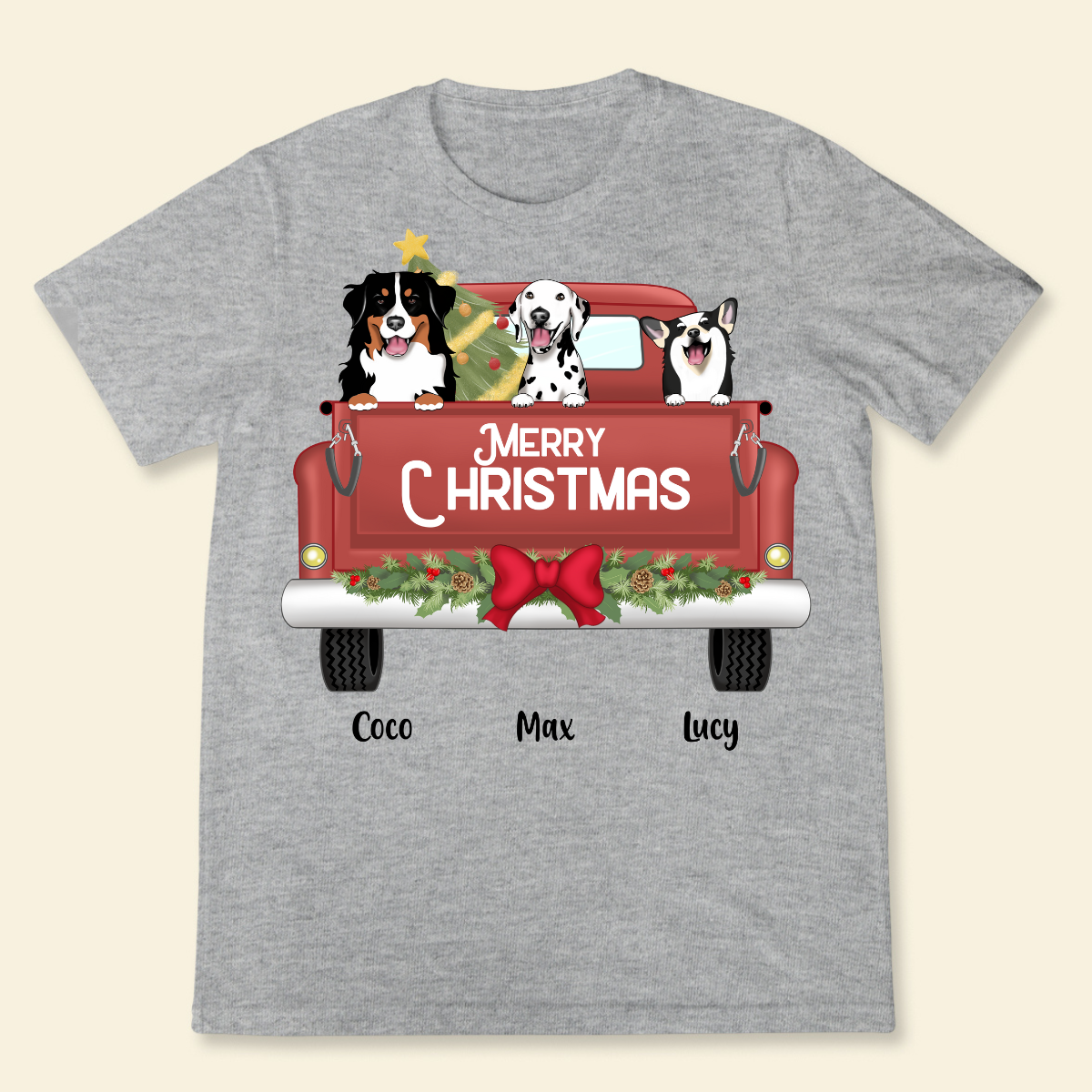 Merry Christmas Custom Dog Breed Christmas Truck Personalized T Shirt Winter Season Gift For Best Friends , Christmas Gift For Dog Lovers