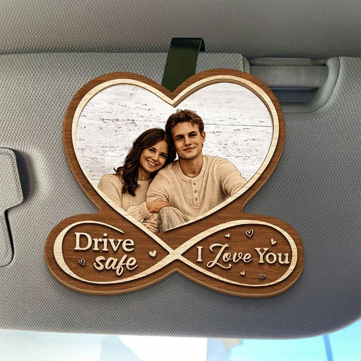Custom Photo Car Visor Clip - Personalized Anniversary Wedding Gifts For Husband And Wife, Him And Her - Our Bond Feels Natural