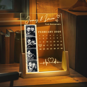 Anniversary Gift, Personalized Couple Photo Frame With Calendar LED Night Light, Birthday Gifts, Valentines Day Gift for Her, Anniversary Gift