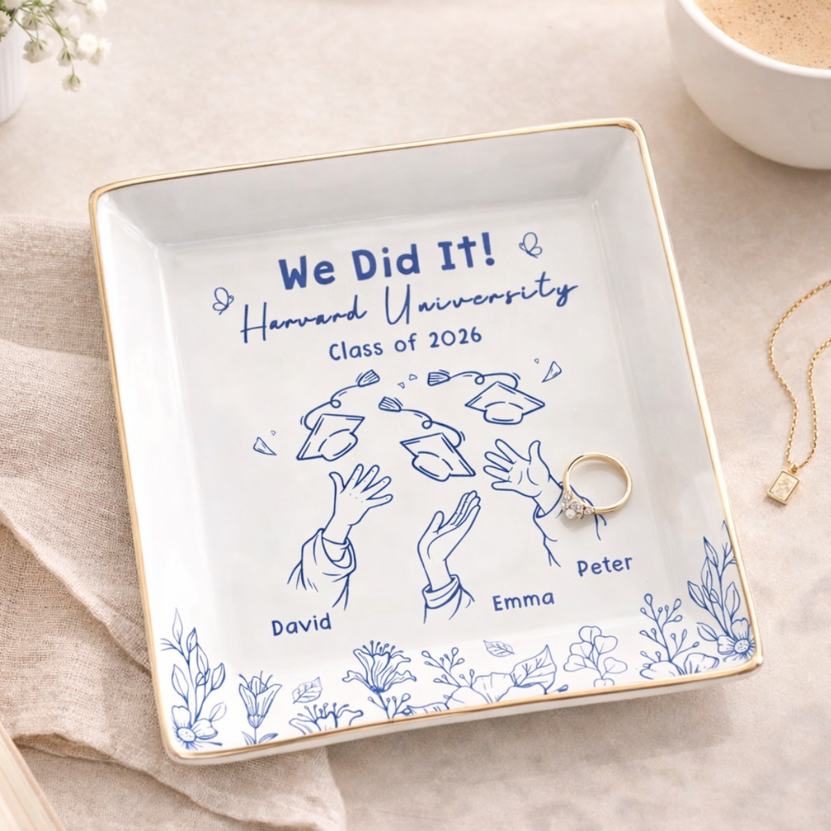 We Did It Graduation Gift For Friends - Personalized Jewelry Dish - Graduation Celebration Gift