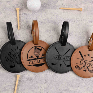 Engraved Leather Golf Bag Tag with Tees: Personalized Golf Gift