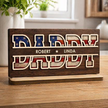 Dad America - Personalized Wood Plaque With Flat Base