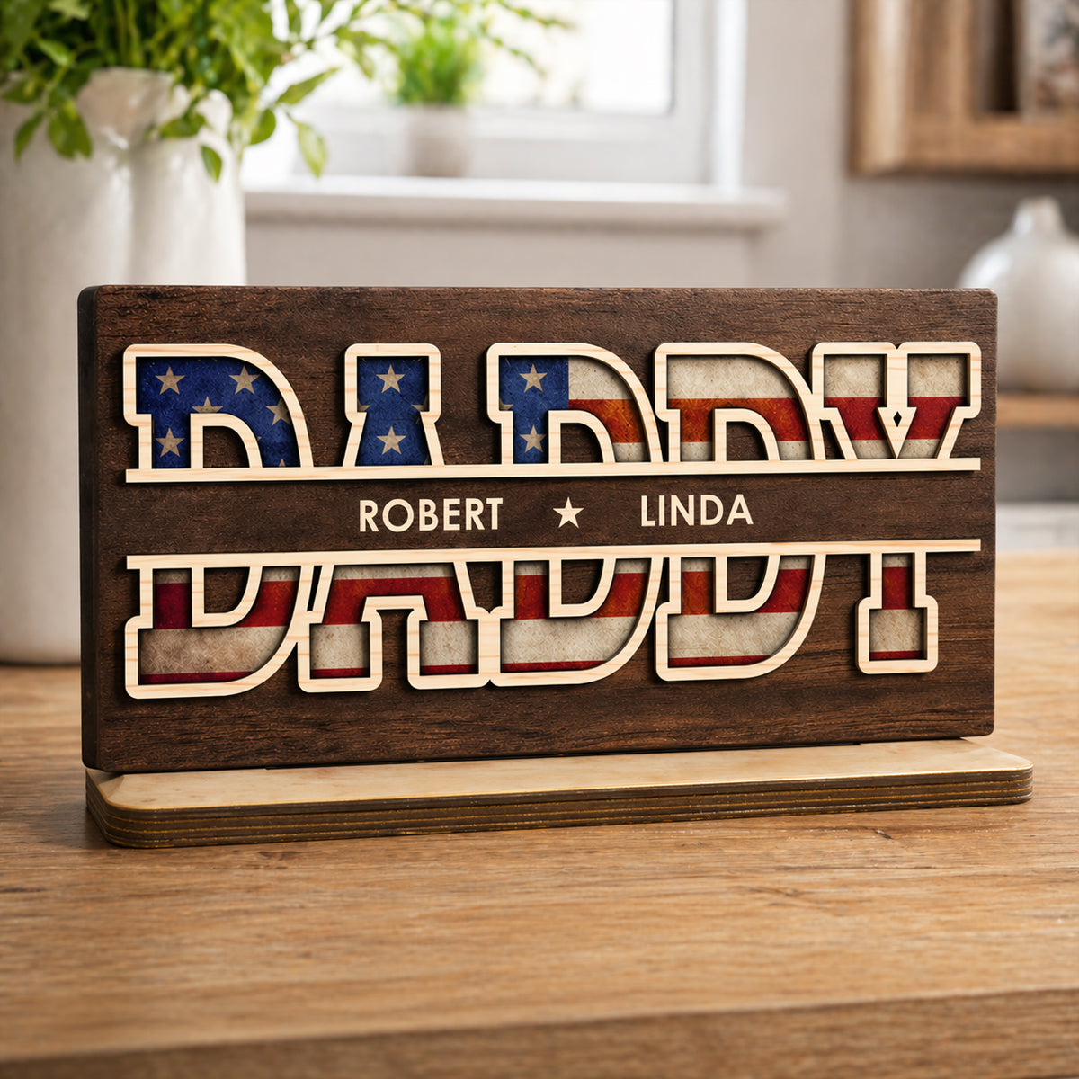 Dad America - Personalized Wood Plaque With Flat Base