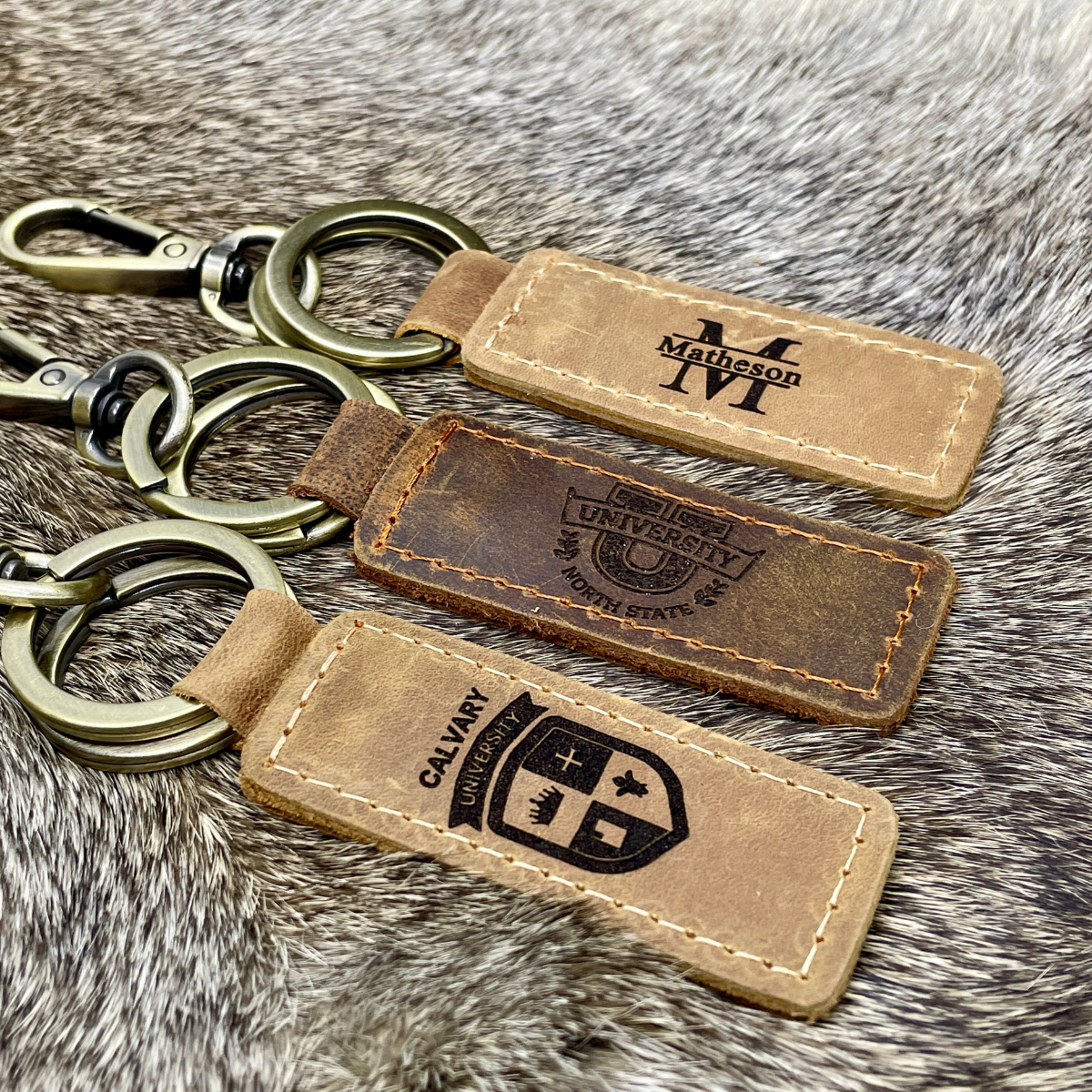 GRADUATION GIFTS, University Keychain, College Collegiate Sport Team Key Fob, Any University or College logo, Laser Engraved Leather