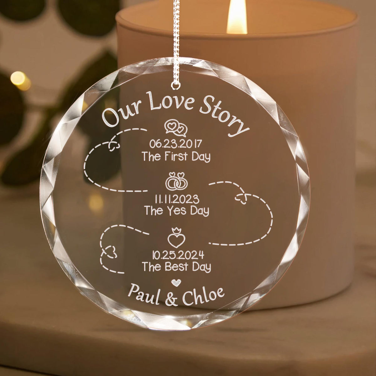 Custom Our Love Story Christmas Ornament, First Day Yes Day Best Day Ornament, Wedding Gift for Couples, Anniversary Couples Timeline Gifts