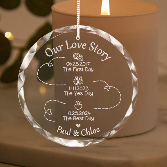 Custom Our Love Story Christmas Ornament, First Day Yes Day Best Day Ornament, Wedding Gift for Couples, Anniversary Couples Timeline Gifts