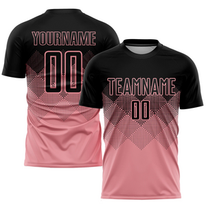 Custom Medium Pink Black Sublimation Soccer Uniform Jersey