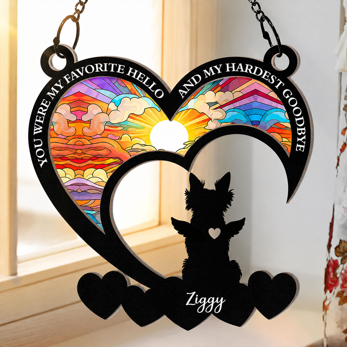 Pet Memorial My Hardest Goodbye Dog Cat - Personalized Window Hanging Suncatcher Ornament