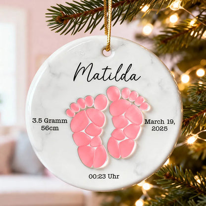 Sea Glass 3D Effect Baby Footprint - Personalized Ceramic Ornament With Acrylic - Christmas Gift for New Parents, Newborn