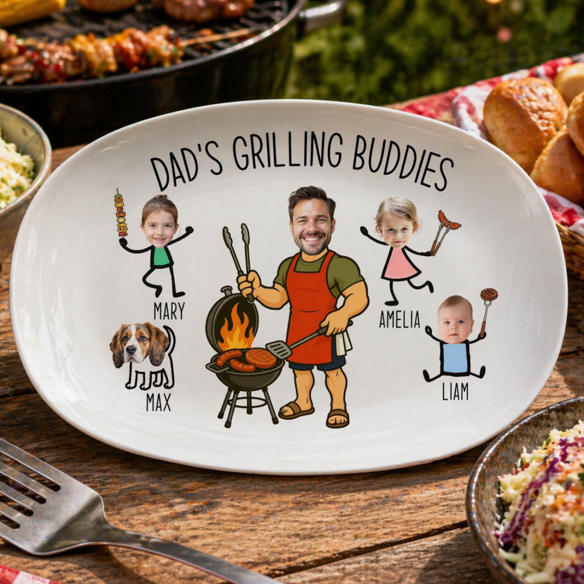 Dad's Grilling Plate, Father's Day Gift From Kids, Personalized Grilling Plate, Custom Grilling Plate Gift With Kids Names, BBQ Gift For Dad
