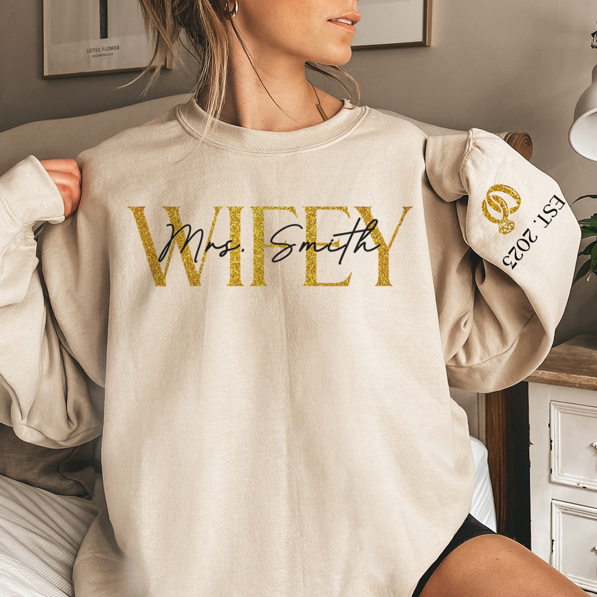 The Love Of My Life My Wifey - Personalized Shirt With Design On Sleeve - Gift For Wife, Anniversary Gift