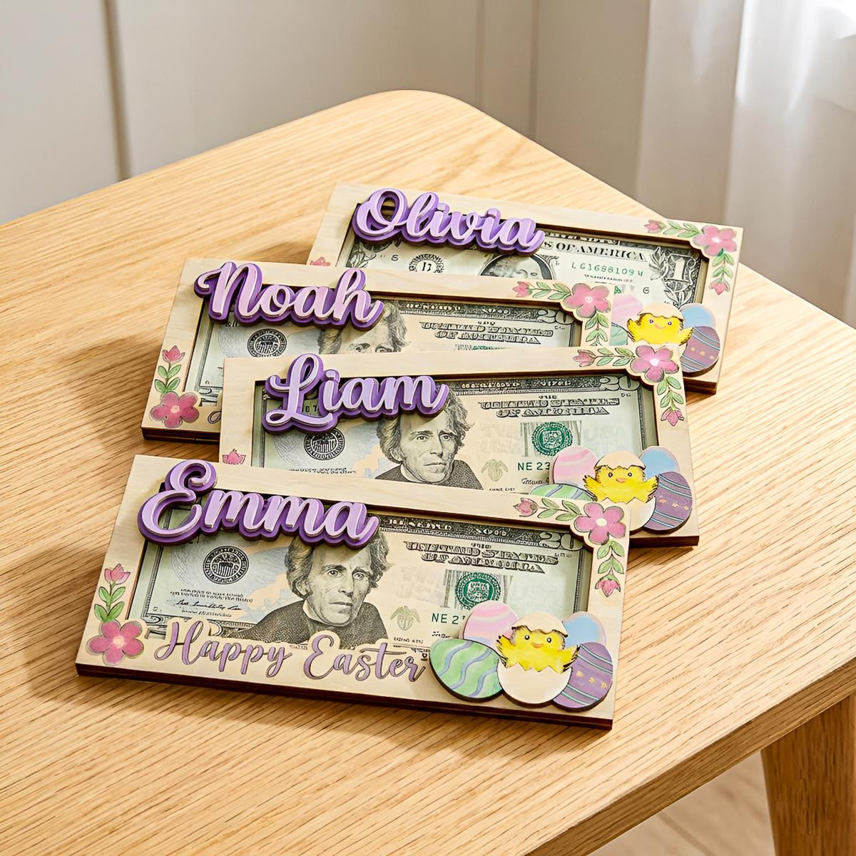 Personalized Easter Money Holder, Custom Wooden Cash Gift Frame for Kids, Bunny Egg Easter Gift Decor, Easter Bunny Wooden Card, Easter Gift