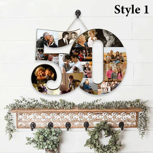 Couple Wooden Sign Golden Milestone - Custom Photo Collage Wooden Sign