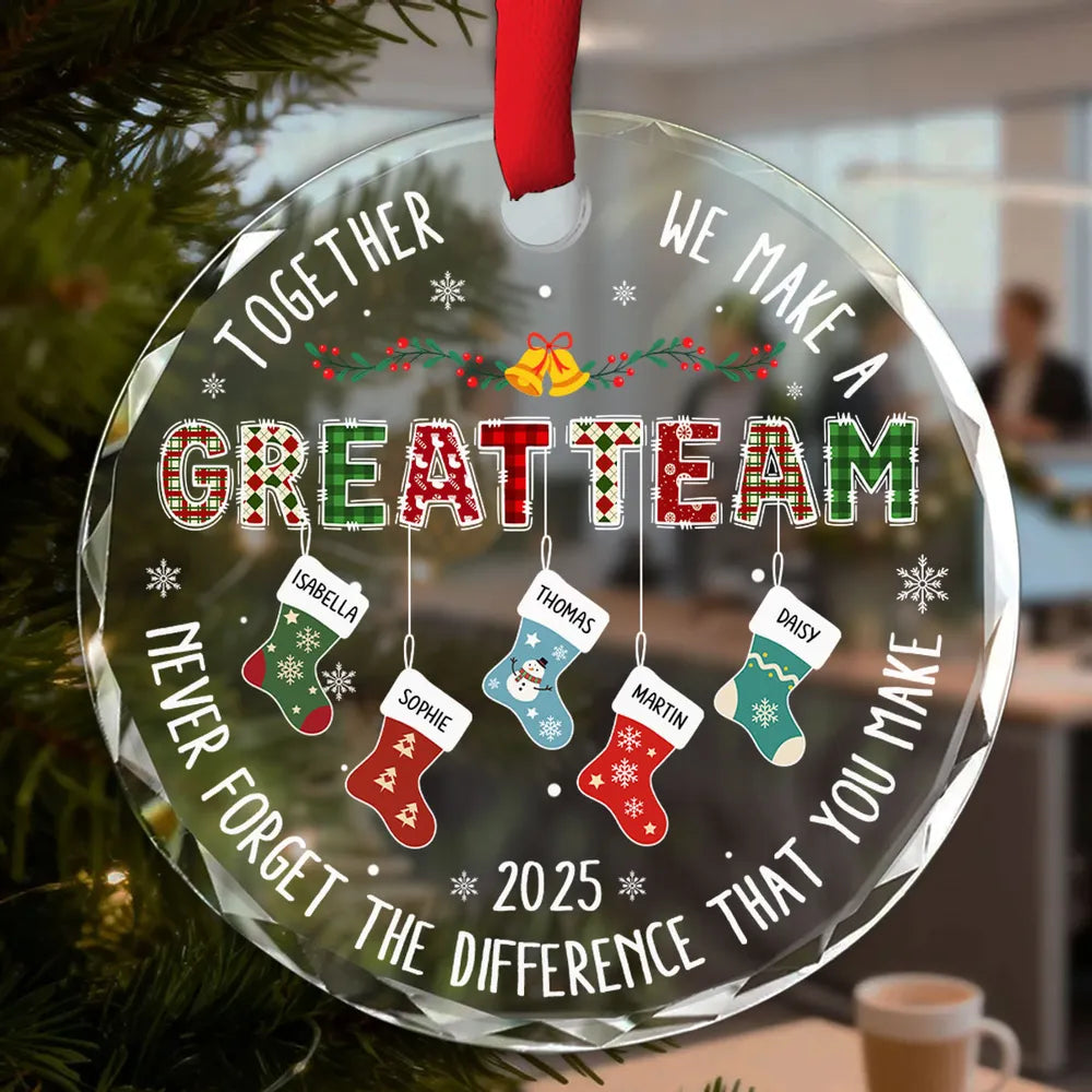 Teamwork Makes The Dream Work - Personalized Crystal Ornament - Christmas Gift For Coworkers, Colleagues