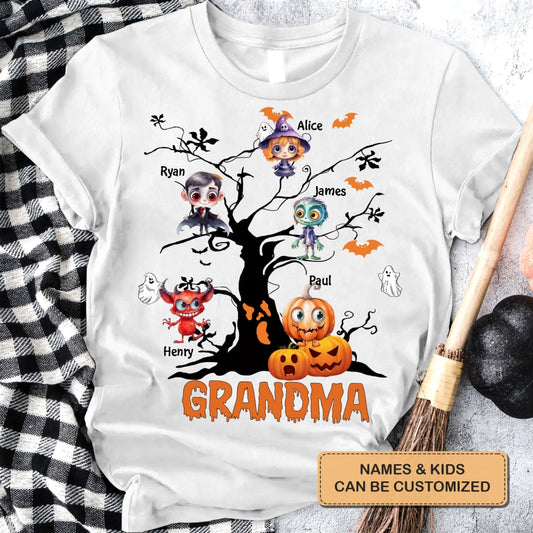 Halloween Monsters Kid Tree - Personalized Apparel - Halloween Gift For Mom, Grandma