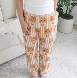 Custom Pet Face Pajama Pants with Name Personalized Cat & Dog Pyjamas