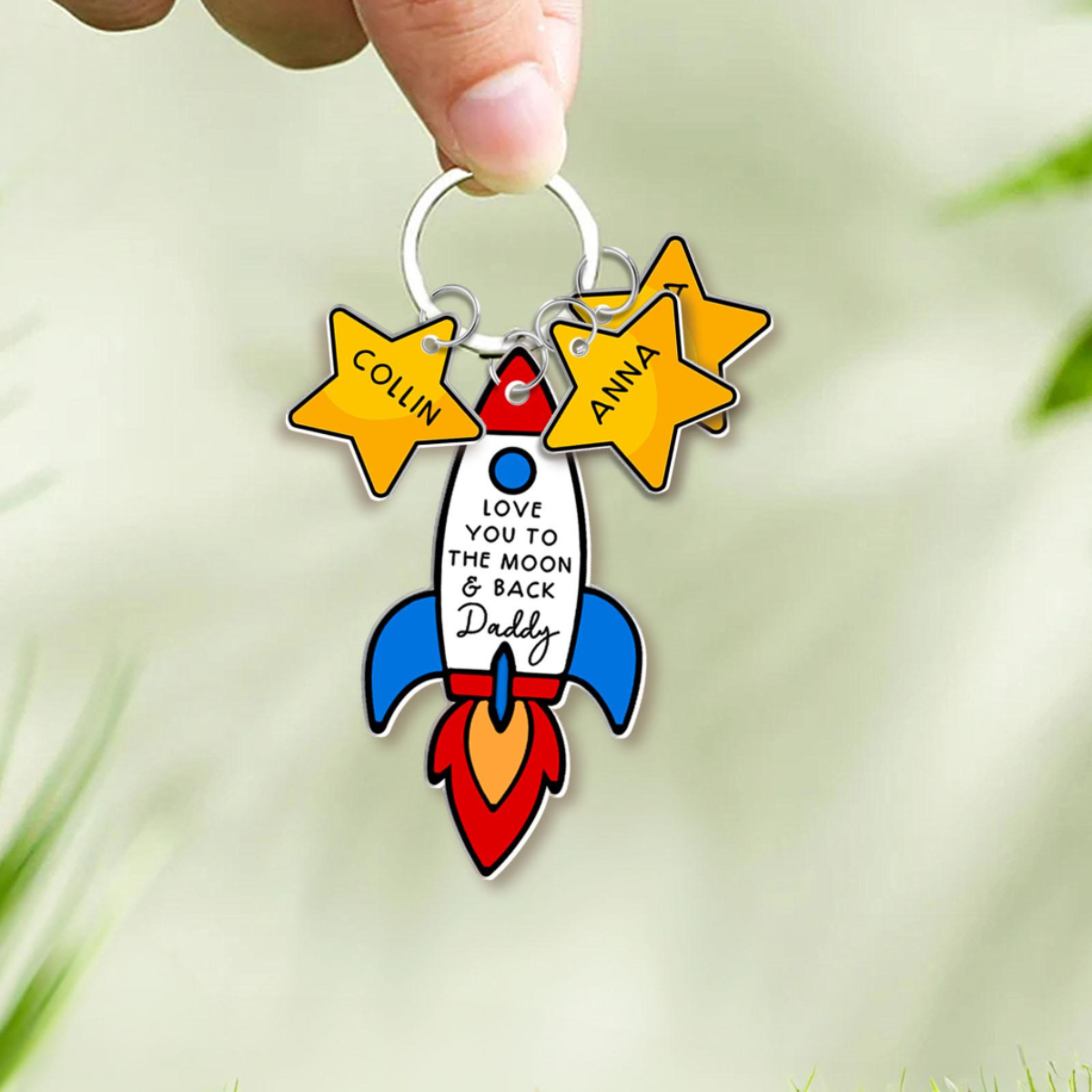 Love You To The Moon Keychain, Personalized Dad Keyring with Kid Names, Father's Day Gift from Son Daughter, Gift for Husband, New Dad Gift
