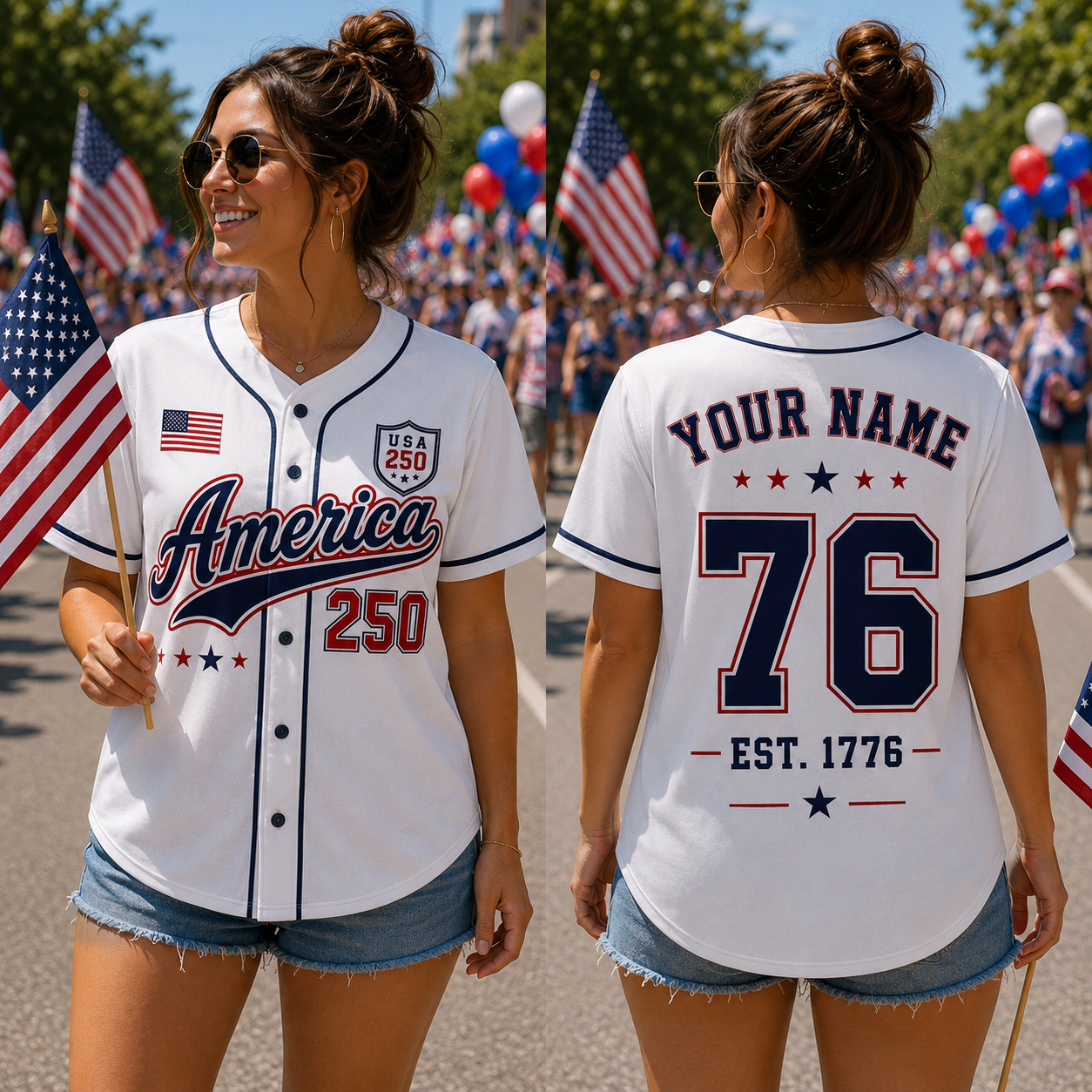Personalized America 250 Baseball Jersey, Custom Name Number USA Jersey, 1776 Patriotic Baseball Shirt, 4th of July Gift for Men