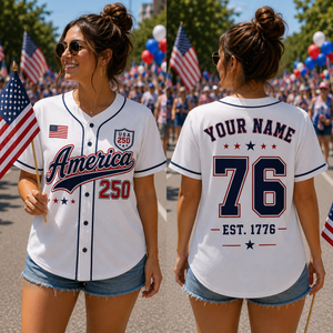 Personalized America 250 Baseball Jersey, Custom Name Number USA Jersey, 1776 Patriotic Baseball Shirt, 4th of July Gift for Men