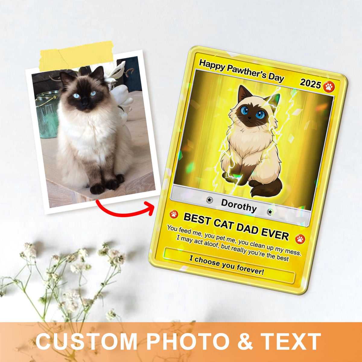 Pet Portrait Anime Card, Fathers Day Gift For Dog Dad, Pet Lover Gift, Unique Pet Gift, Personalized Pet Hologram Card, Gift For Him