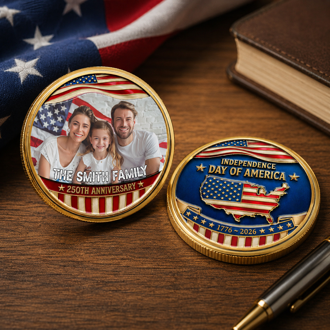 America 250 Legacy Family - Personalized Commemorative Keepsake Coin - Patriotic Gift, 4th Of July Gift For Family