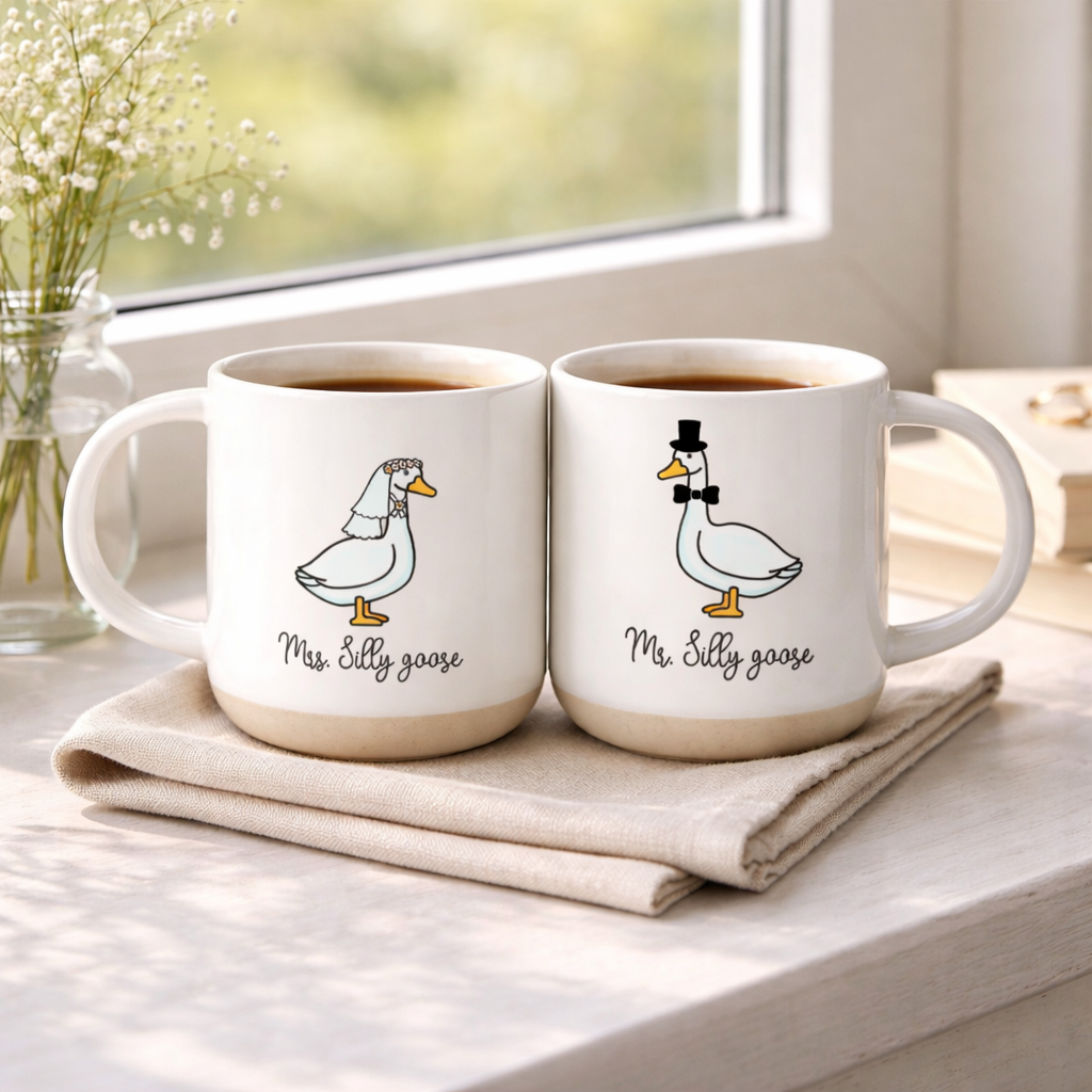 Mr. Silly goose And Mrs. Silly goose Wedding Pottery Mug, Engagement Coffee Mug,Funny Newlywed Gift For Couples,Gift for Him Fiancee Present