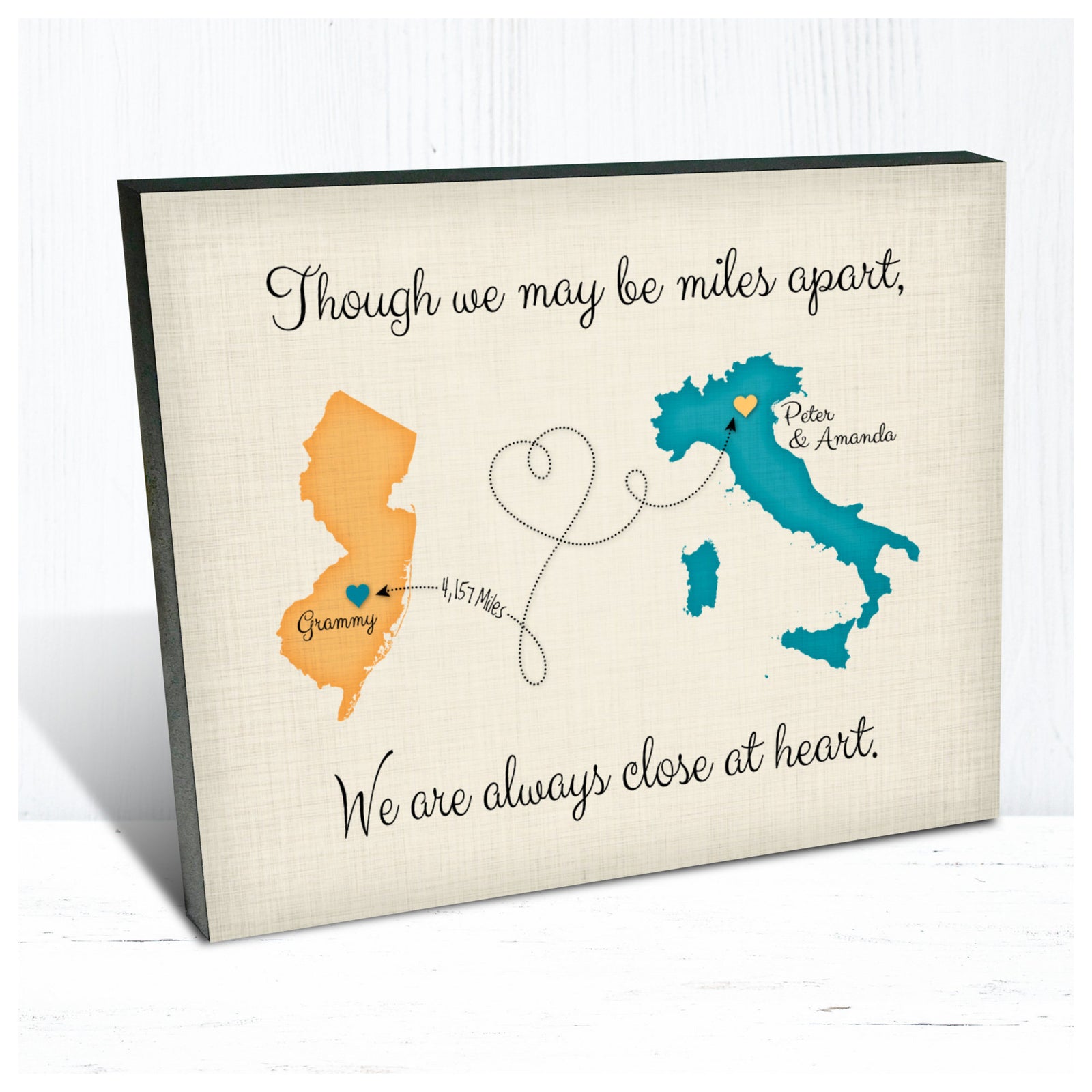 Long Distance Map Art Poster Canvas, Personalized Moving Away Gift, Family Gift