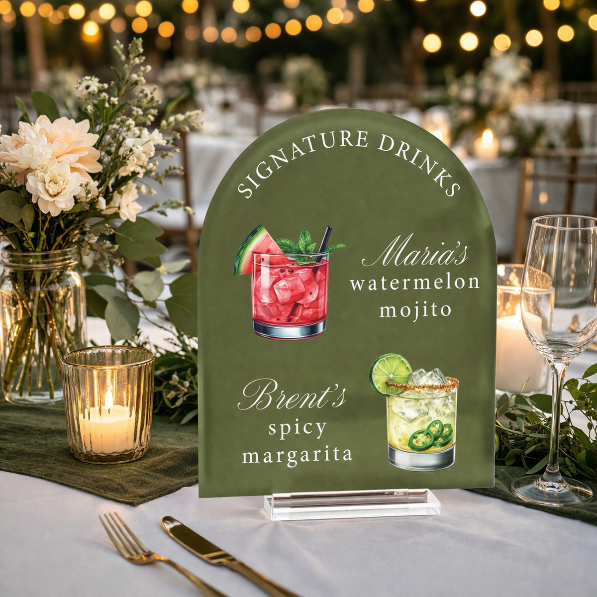 Personalized Signature Drinks Sign, Acrylic Wedding Bar Decor, Wedding Cocktail Bar Sign