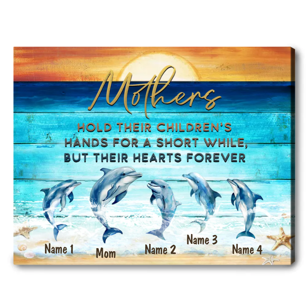 Mother's Day Gift Custom Beach Sea Dolphins Name Canvas