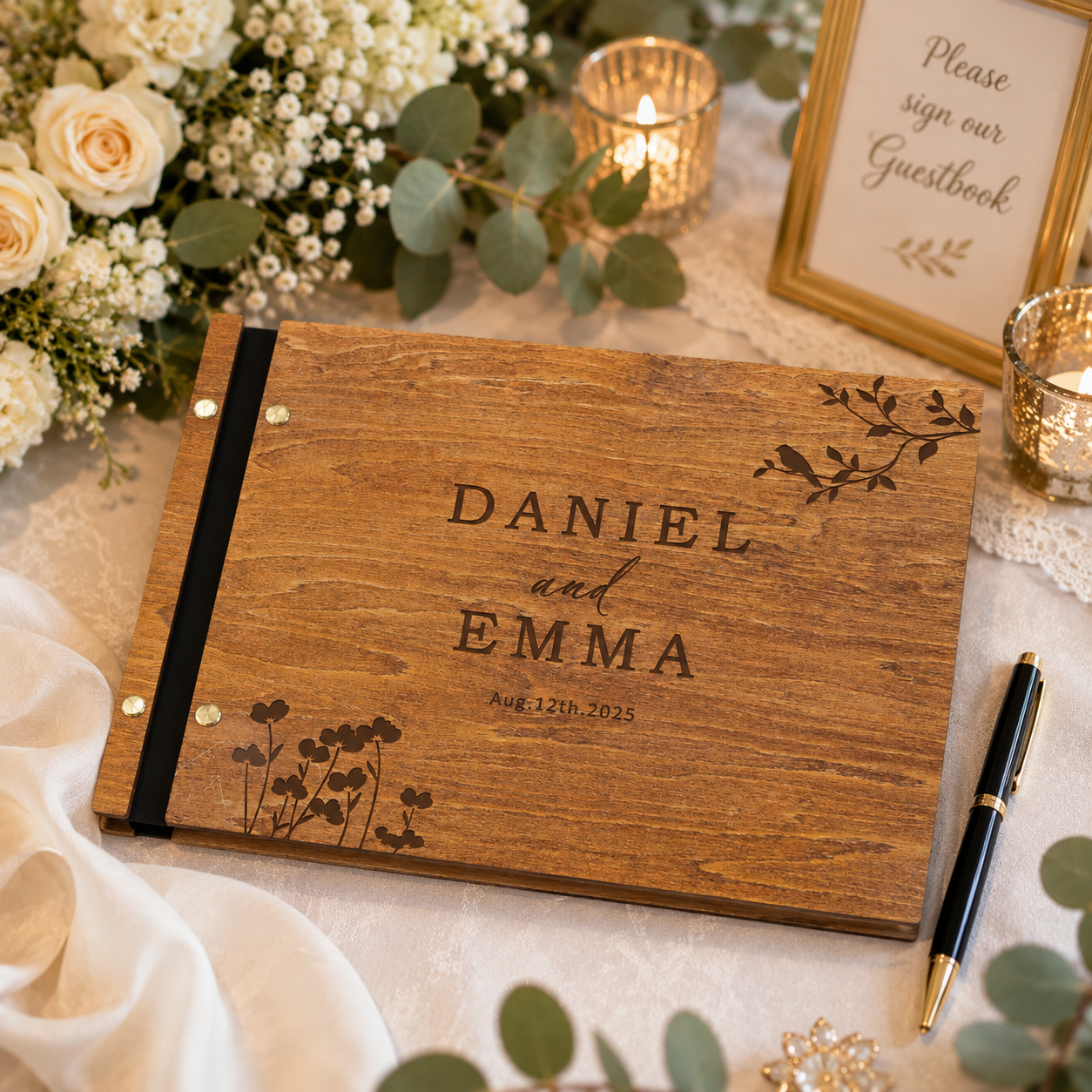 Personalized Wedding Guestbook, Elegant Wooden Wedding Guest Book, Reception Book , Photobooth Guestbook, Photo Album, Wedding Keepsake